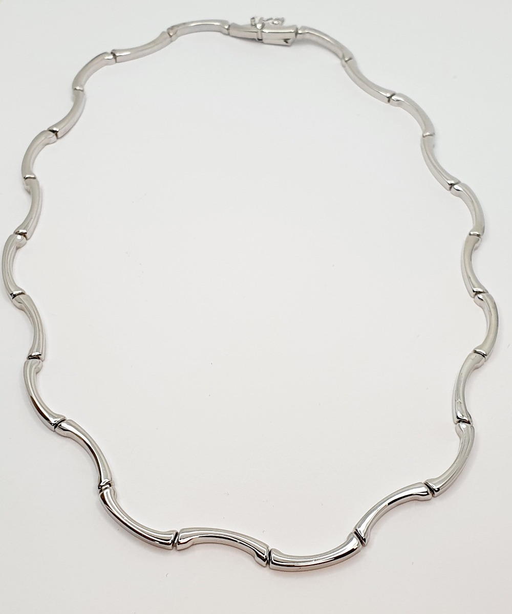 # Chaîne collier vagues or blanc -0