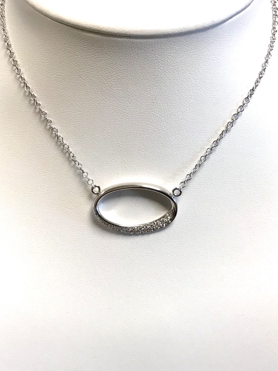 # Collier chaîne or blanc 18K avec rondelle serti 0.40ct diamants naturels-0