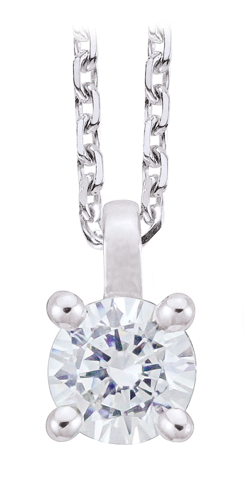vendu # Collitaire chaîne 42cm or blanc 18K avec 0.20ct diamant naturel serti 4 griffes or blanc 18K-0