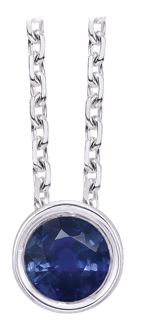 # Collitaire chaîne 42cm or blanc 18K avec 0.28ct saphir serti clos or blanc 18k-0