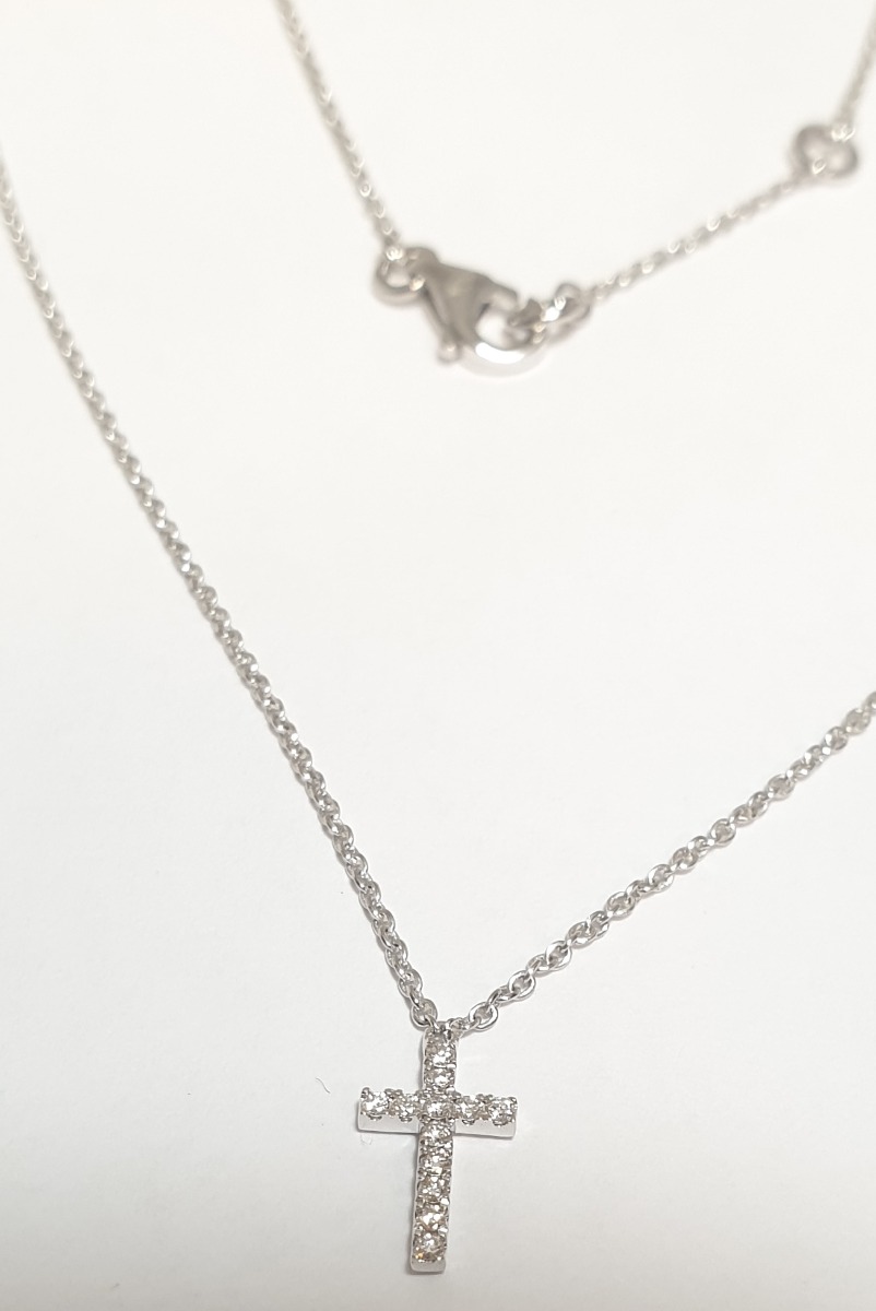 Vendu # Chaîne or blanc avec une croix serti de diamants 0.06ct -5181