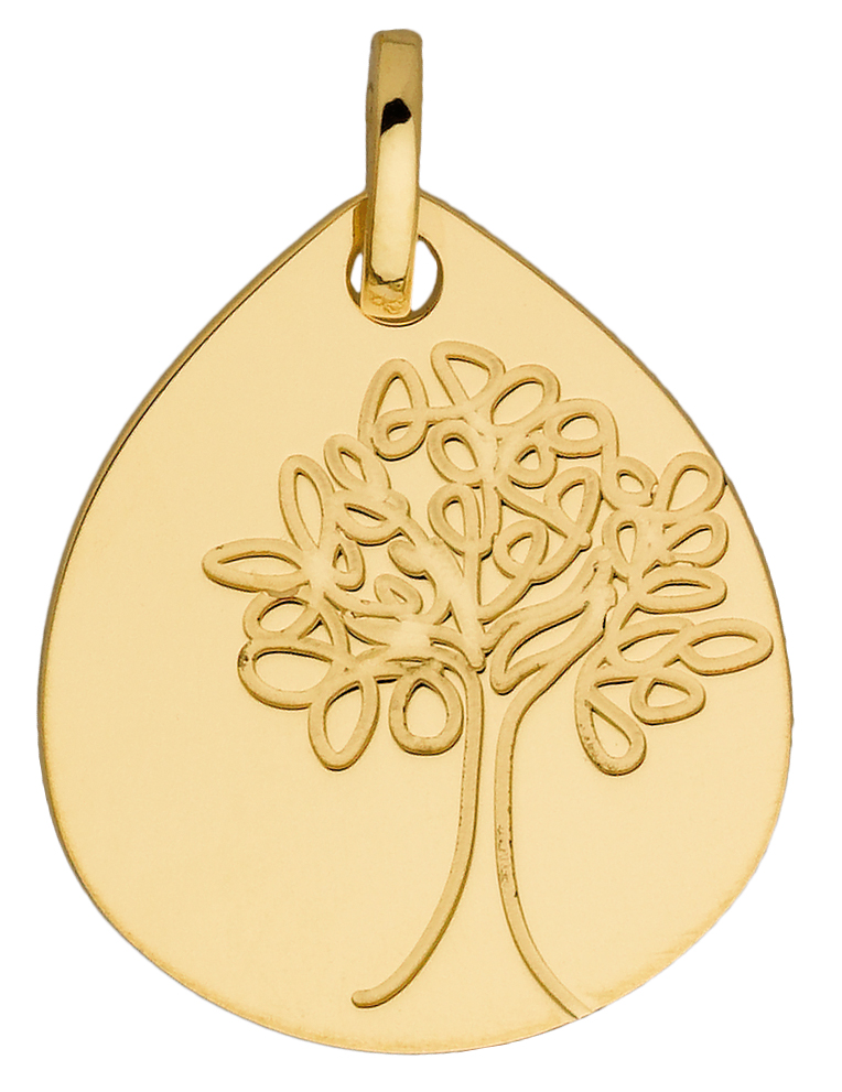 vendue Pendentif médaille forme goutte arbre de vie or jaune 18K -0