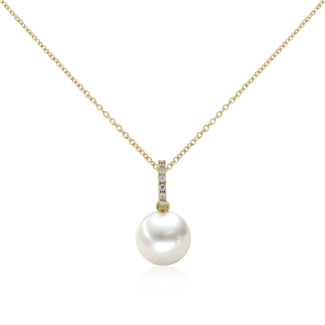Pendentif or jaune 18K avec perle d'eau douce et 0.05ct diamants naturels ( sans chaîne )