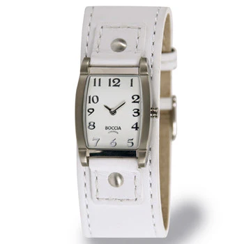 # Montre dame Boccia Titan sur cuir blanc capitaine