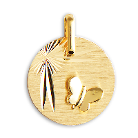 Pendentif médaille papillon 14mm or jaune 18K