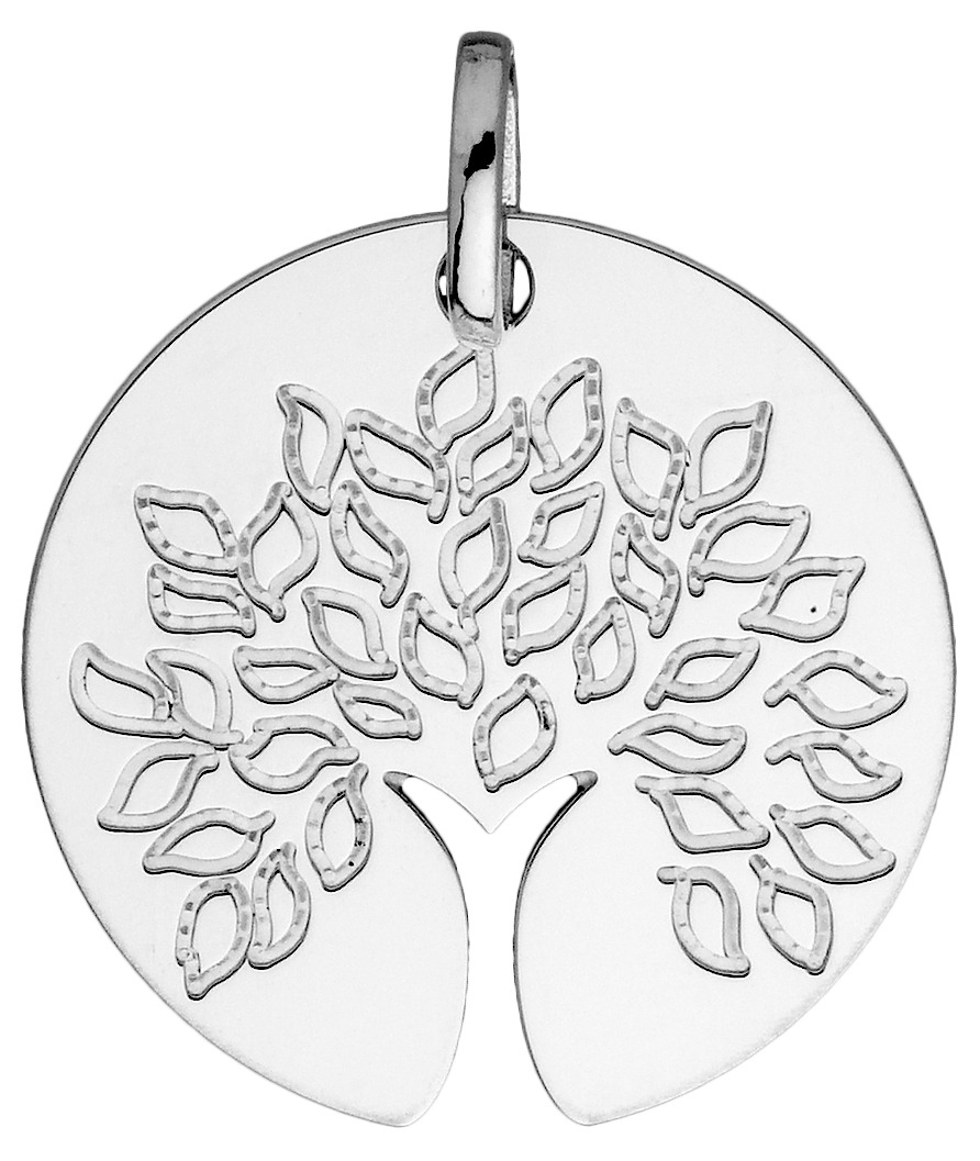 Pendentif médaille ronde 1.8cm arbre de vie or blanc 18K