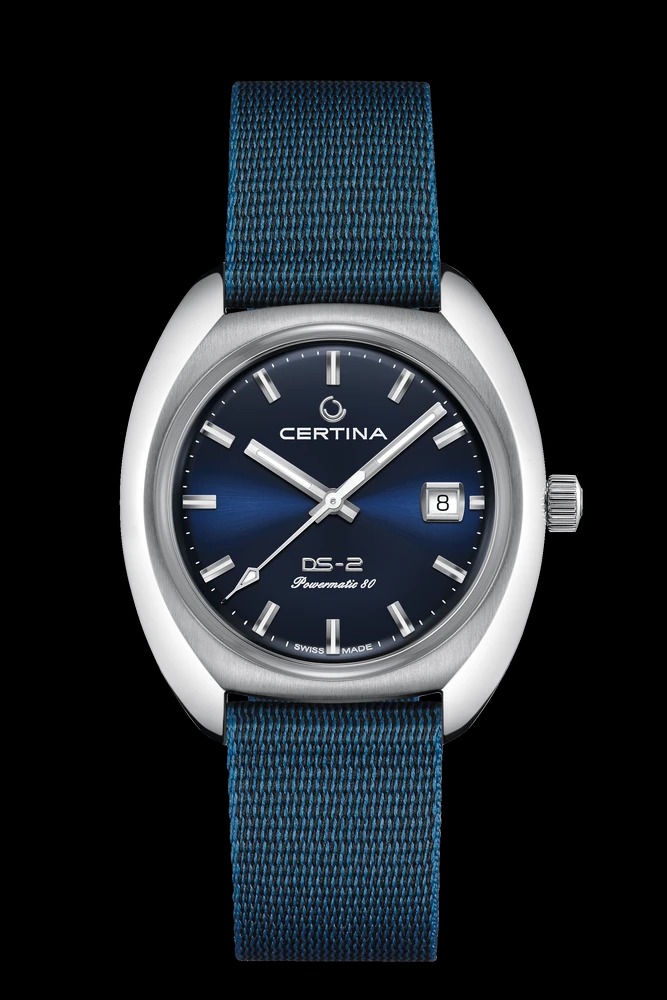Vendu # Montre homme Certina Heritage DS-2 Powermatic 80 heures de réserve de marche, sur bracelet bleu nylon quick-fit  , 40mm, 20bar étanche