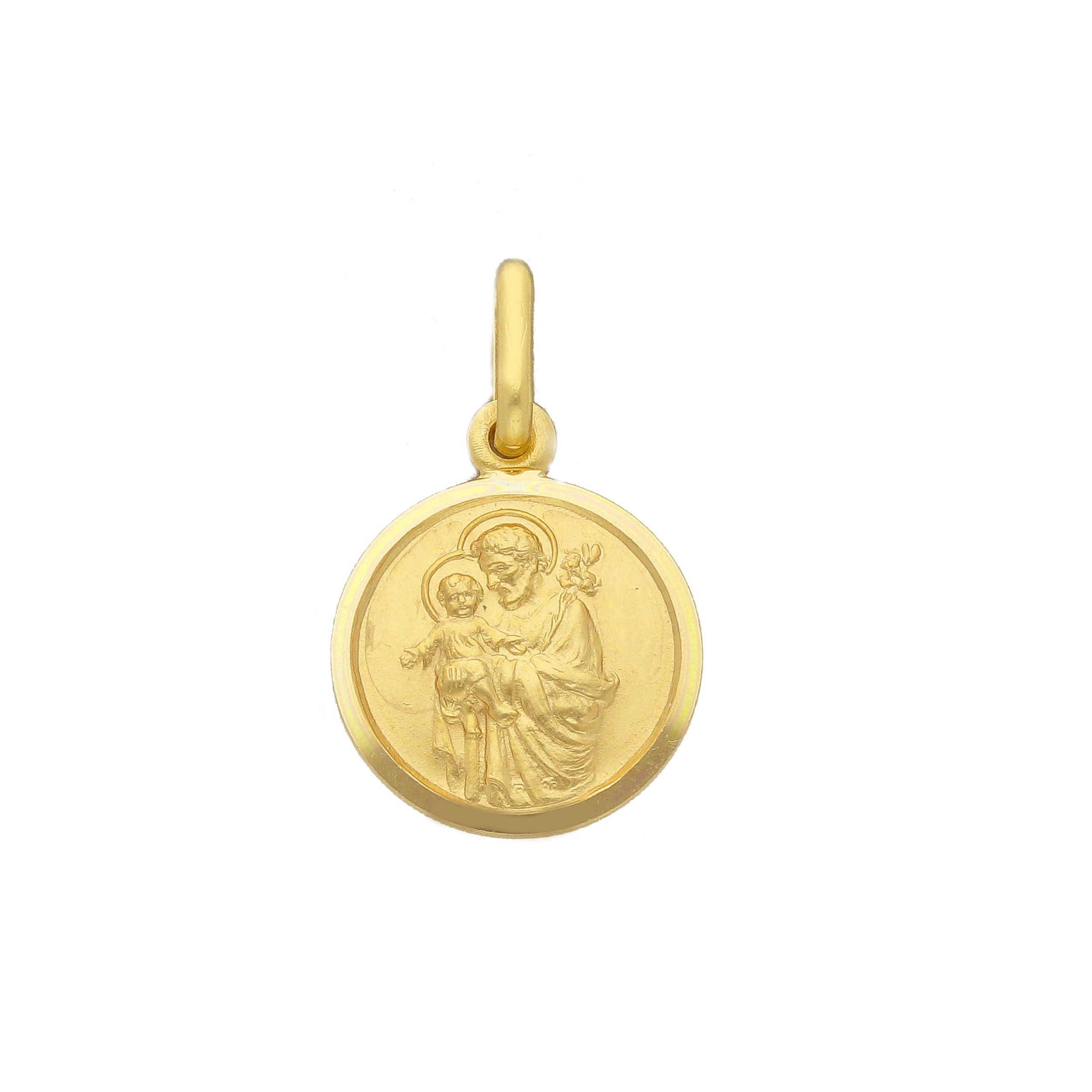 Pendentif médaille Saint Joseph diamètre 13 mm or jaune 18k