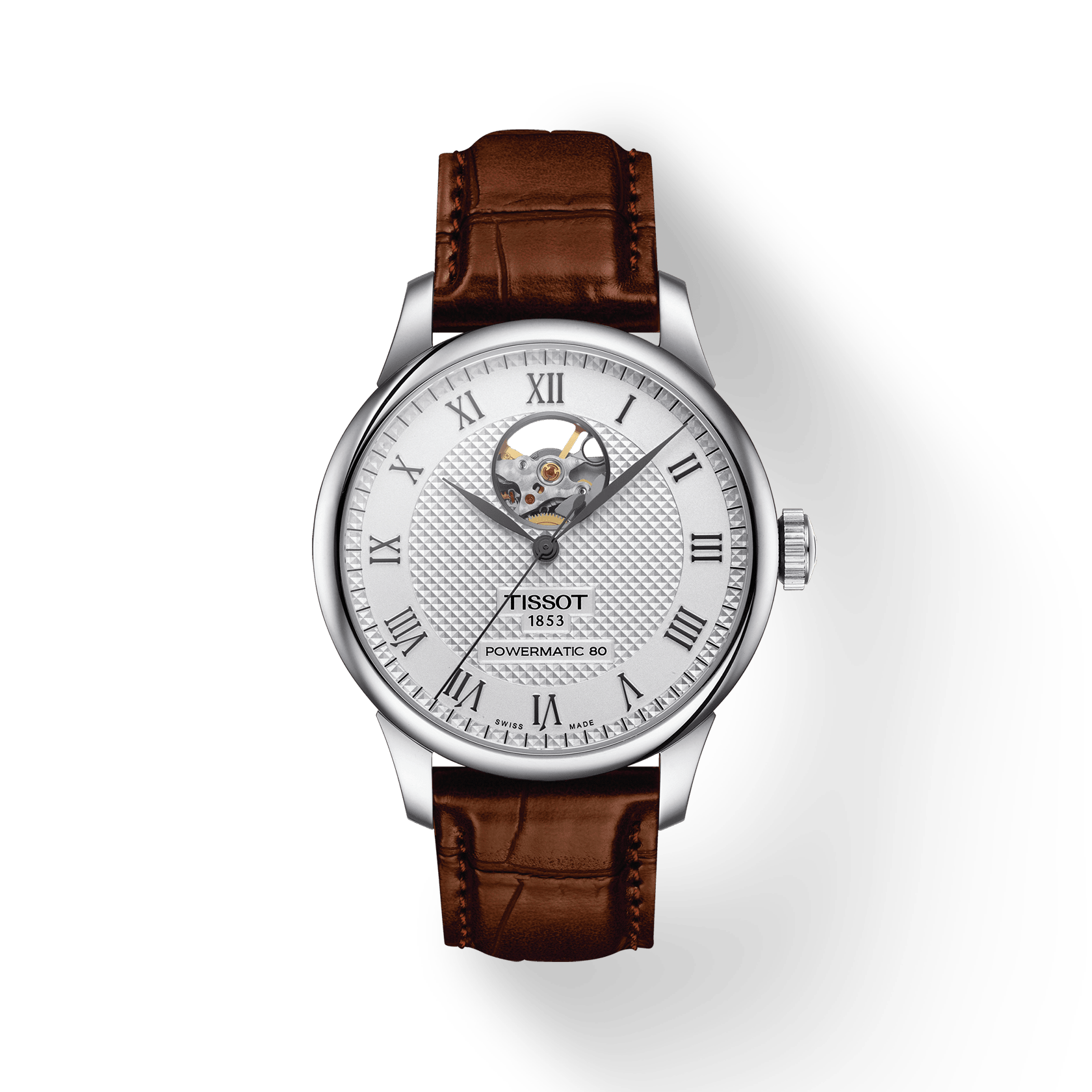 Montre TISSOT LE LOCLE POWERMATIC 80 COEUR OUVERT, sur cuir. Diamètre 39.5mm