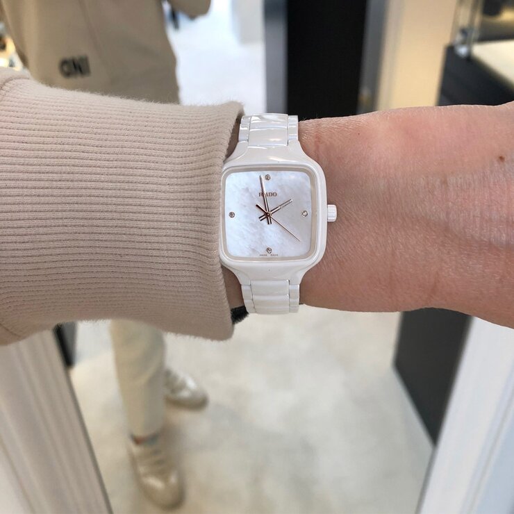 # Montre dame Rado True Square Diamonds en céramique blanche haute technologie carrées - Image 3