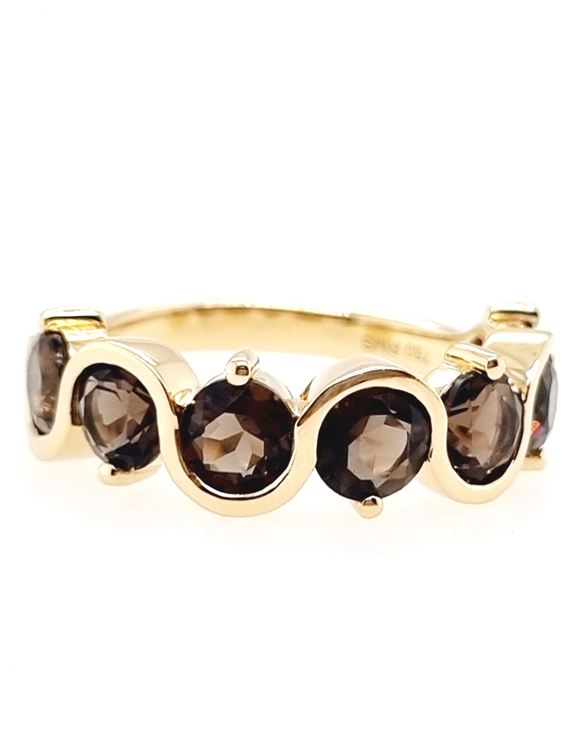 Bague or jaune 18K avec 7ct quartz fumés en vagues