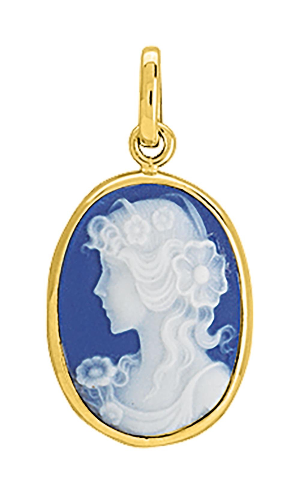 Pendentif camée sur porcelaine bleu et serti clos or jaune 18k