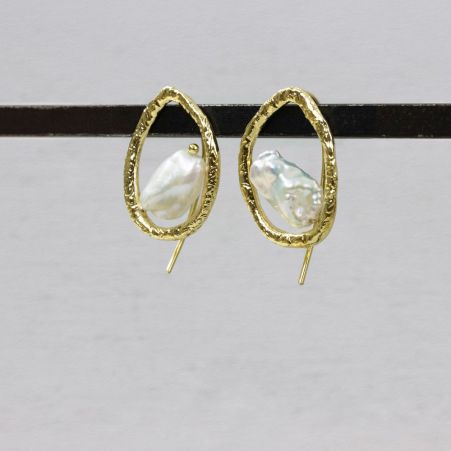 Boucles d'oreilles pendantes argent 925 plaque or avec perles
