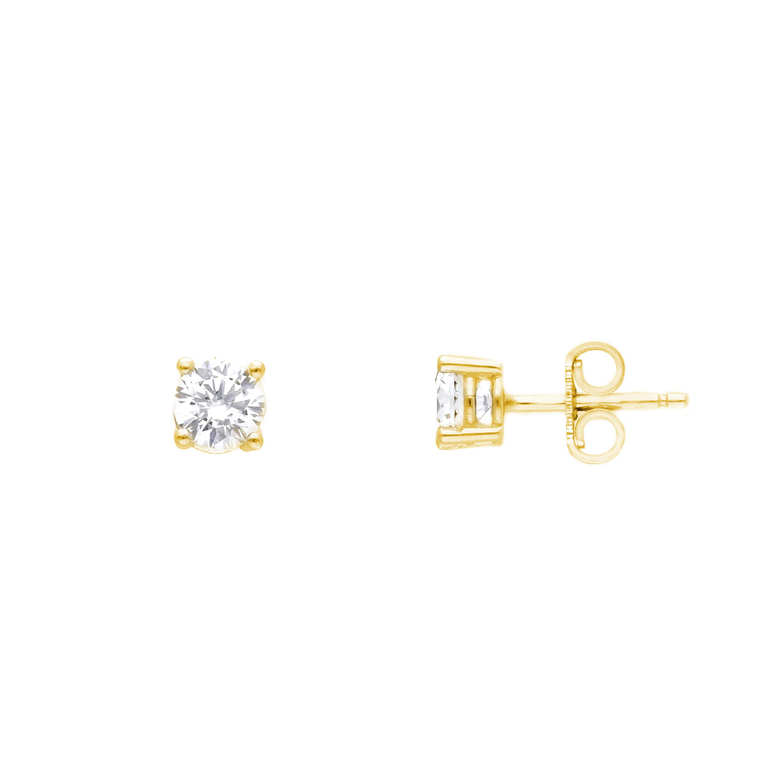Boucles d'oreilles or jaune 18K avec zircon 5mm serti 4 griffes or jaune 18k