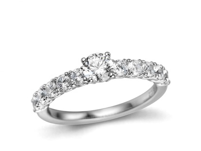 Bague solitaire or blanc 18K avec 0.40ct diamant naturel + 0.67ct diamants naturels
