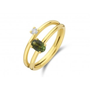 Bague or jaune 18K avec tourmaline vert et 0.08ct diamant naturel: prix façon 671€ + 6gr de votre or.