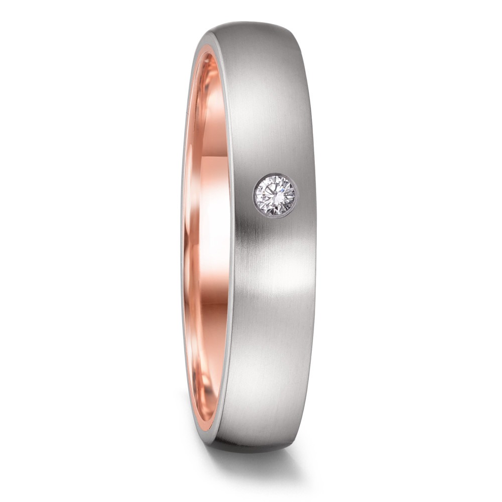 Bague alliance titane et or rose 14K avec 0.03ct diamant naturel