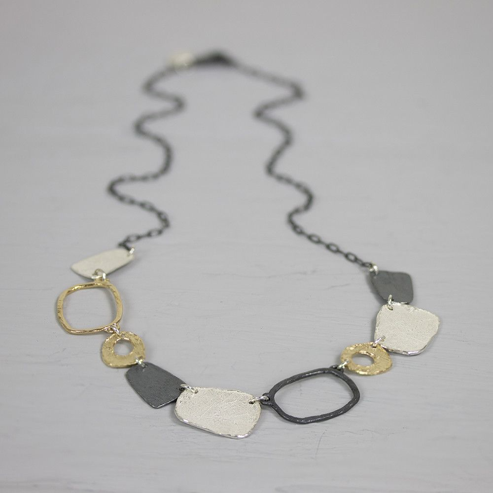 # Collier 46cm argent sterling 925, argent oxydé et argent doré
