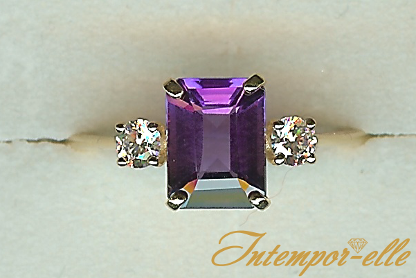 Bague or jaune 18K avec améthyste et zircon