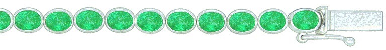 # Bracelet " Tennis " 18cm or blanc 18K avec 7.6ct émeraude serti clos or blanc 18K