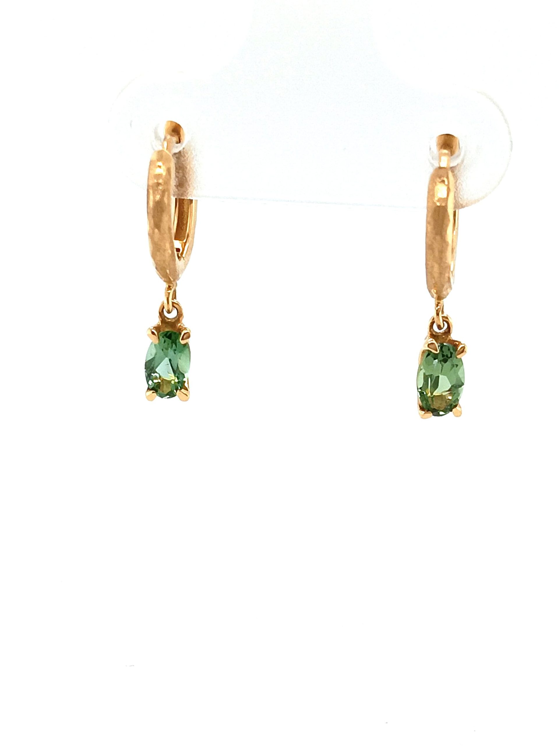 Boucles d'oreilles créoles or jaune 18K avec tourmaline verte