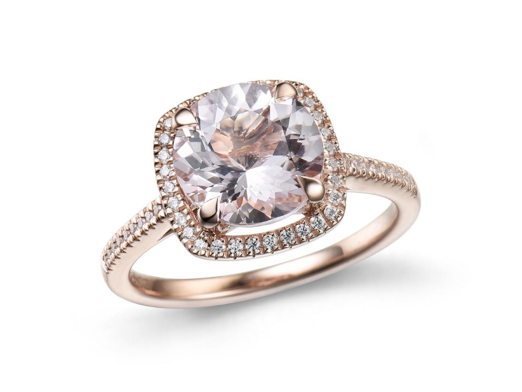 Bague entourage Halo or rose 18K avec 2.83ct Morganite et 0.02ct diamants naturels
