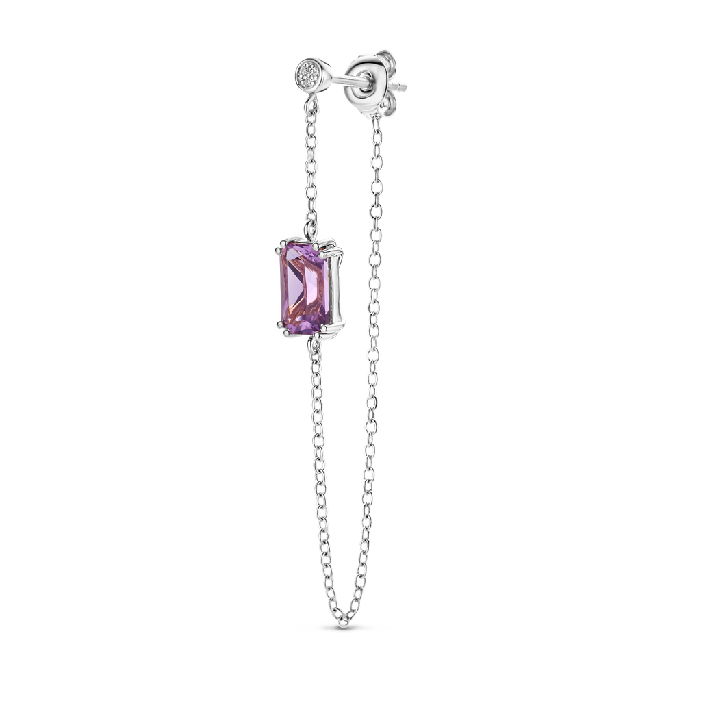 Boucles d'oreilles pendantes argent 925 avec améthyste violette et 6X diamants naturels