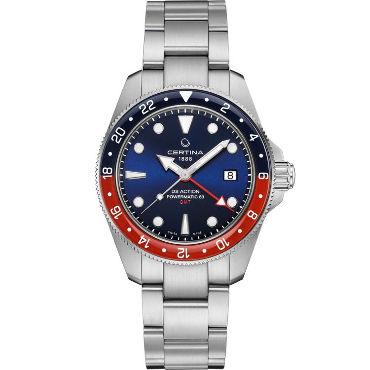 Montre Certina DS Action GMT Powermatic 80 Automatique, bleu et rouge, acier inoxydable