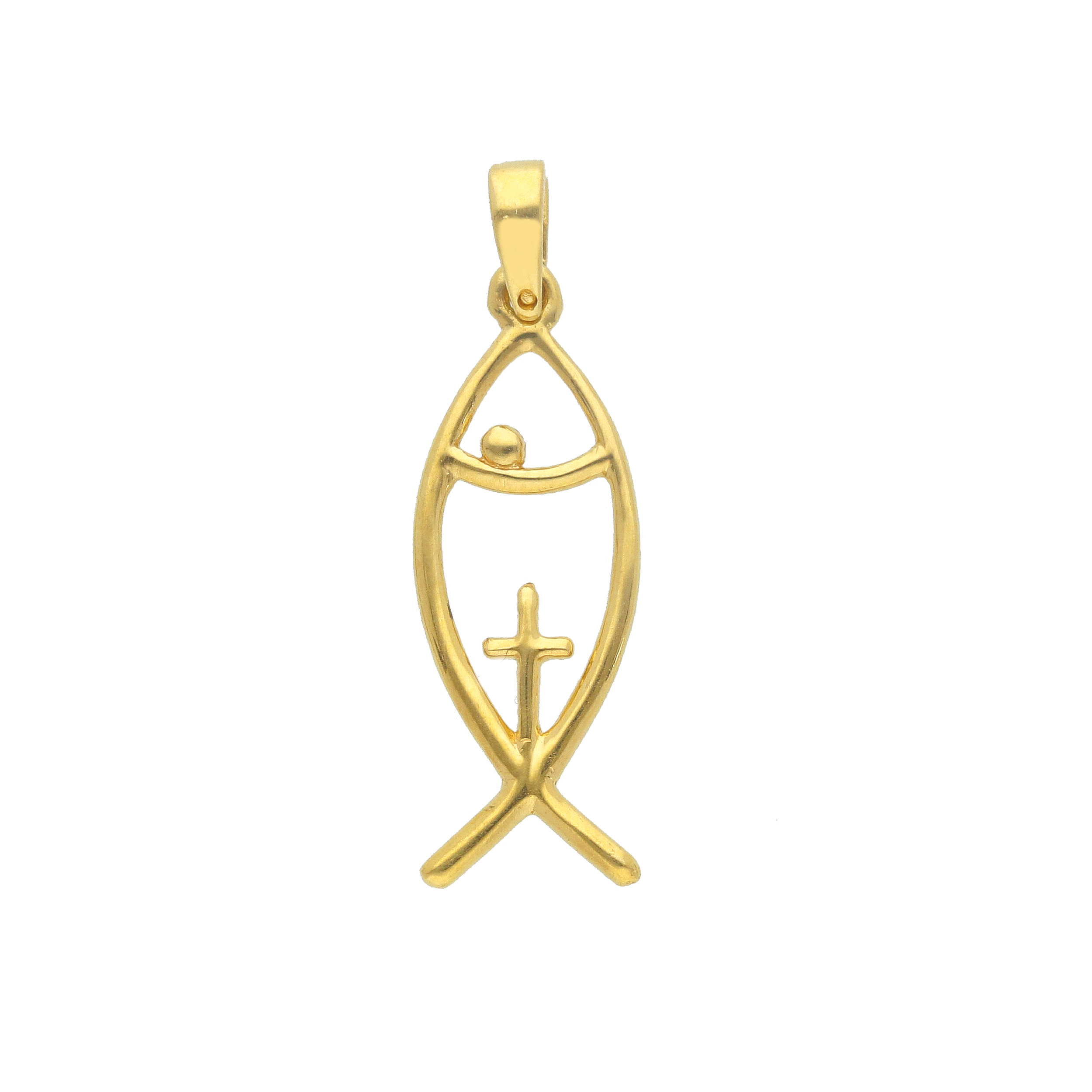 Pendentif religieux ou laique, poisson, Jésus, or jaune 18K ( 3X0.9) cm