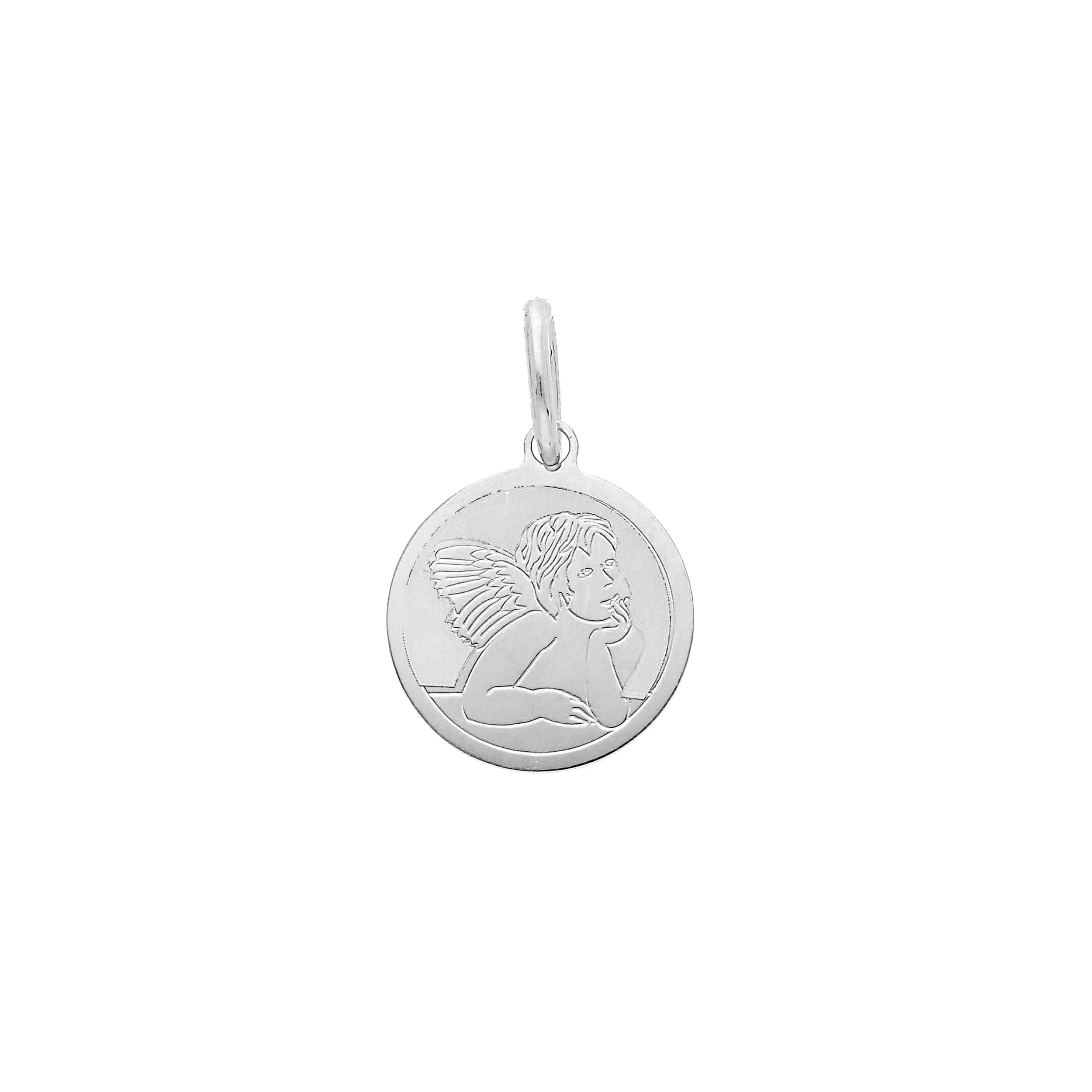 Pendentif médaille 12mm or blanc 18K