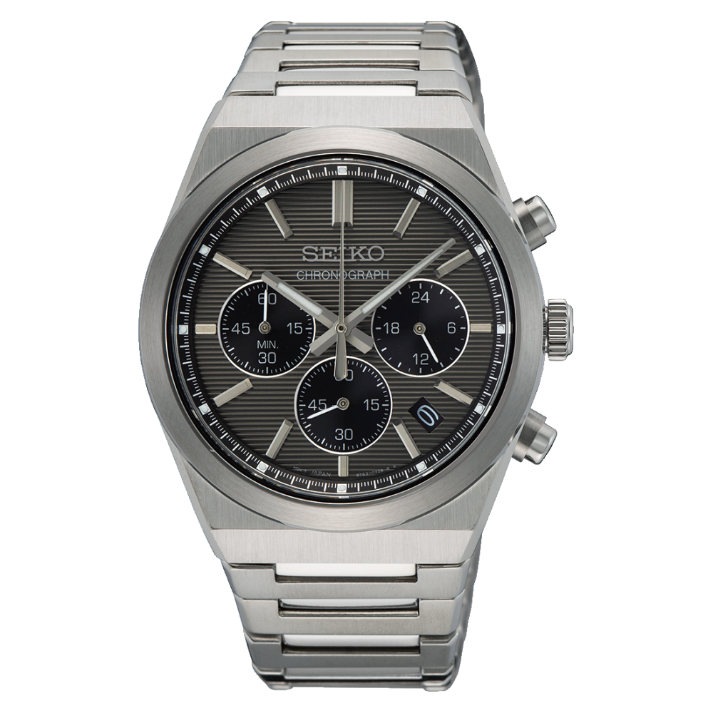 Montre Seiko classique Chronographe, Quartz, Cadran gris