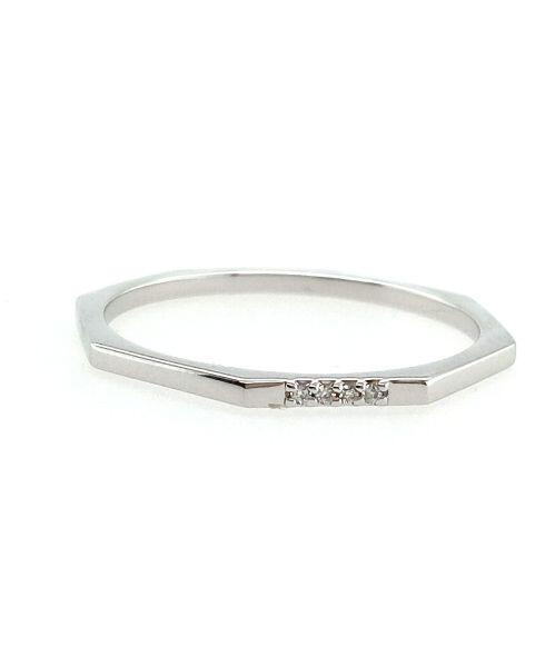 Bague alliance hexagonale or blanc 18K avec 0.02ct diamants naturels