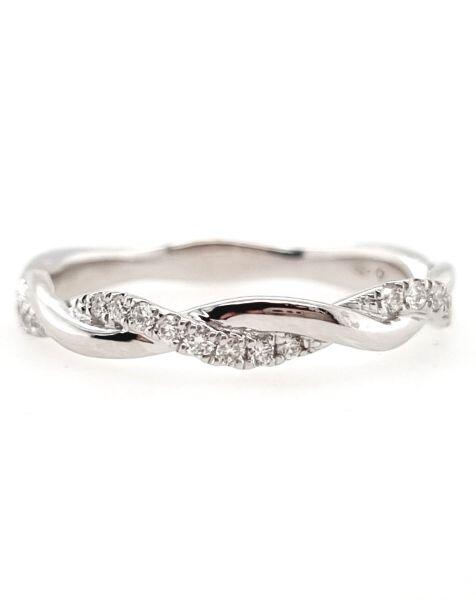Bague torsade or blanc 18K avec 0.14ct diamants naturels