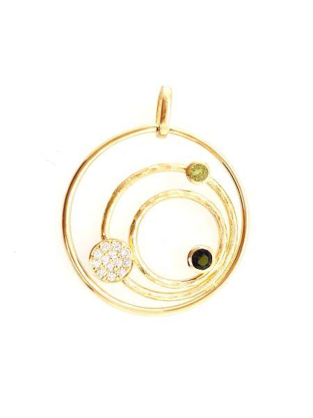 # Pendentif or jaune 18K avec tourmaline verte, péridot et 0.13ct diamants naturels
