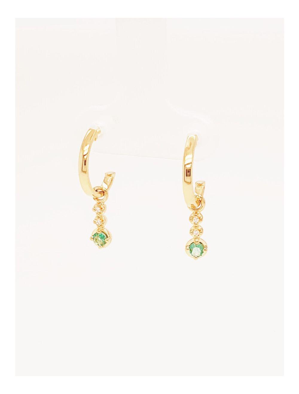 # Boucles d'oreilles pendantes or jaune 18K avec emeraude et 0.02ct diamants naturels