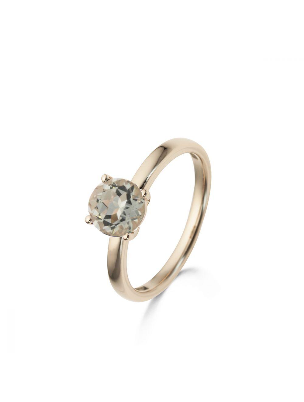 Vendu # Bague or rose 18K avec prasiolite ( quartz vert olive) serti de 4 griffes or rose 18k