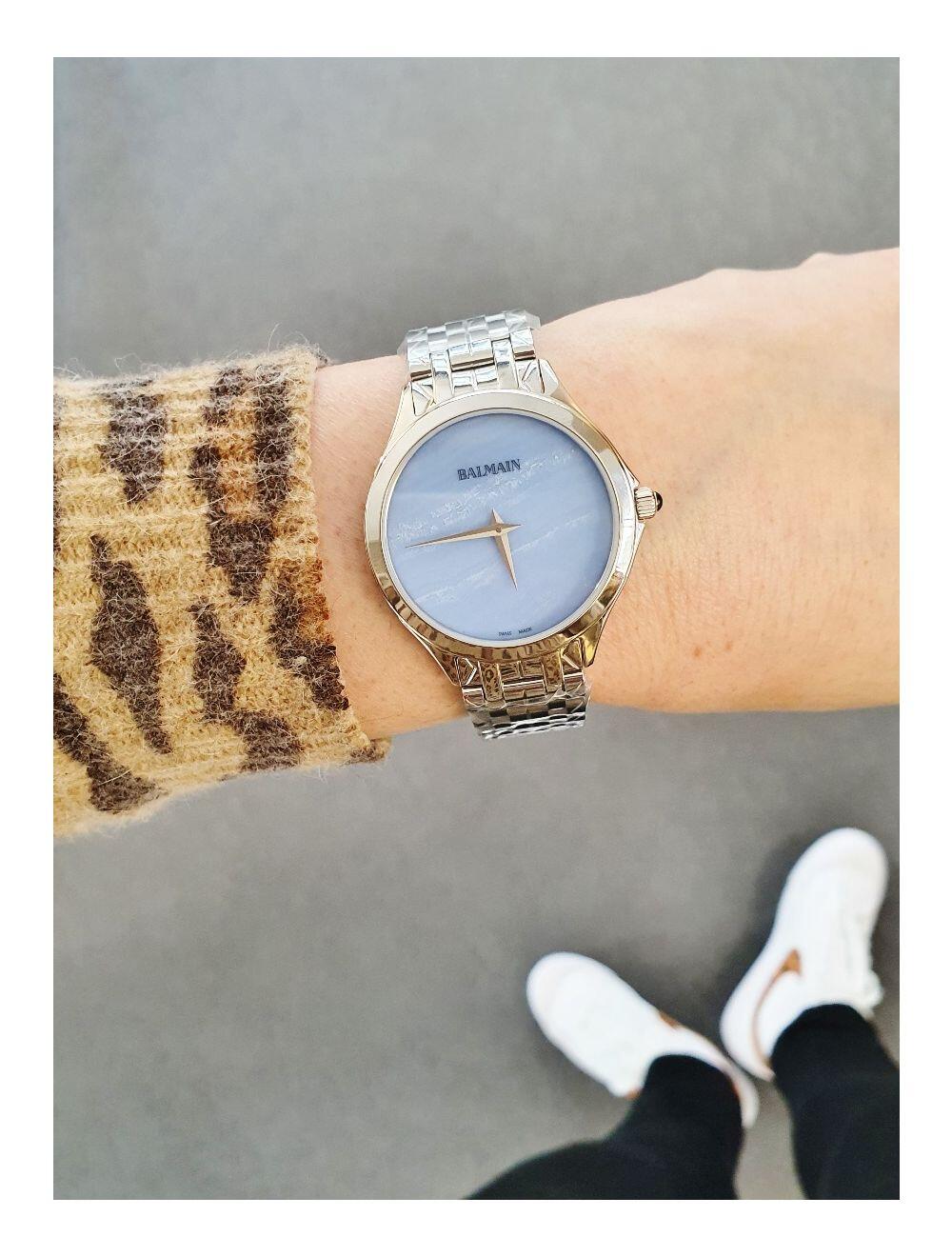 Montre dame Balmain cadran en pierre naturelle agathe bleue , lace agathe, Flamea II, 35mm bracelet acier