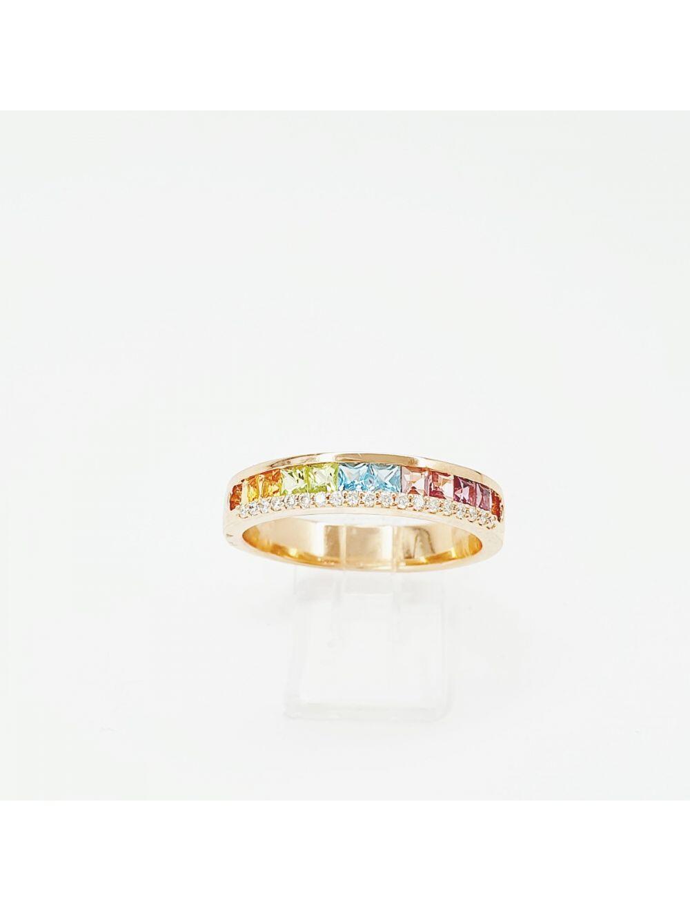 Vendu # Bague or rose " Rainbow " 0.2ct lemon quartz, 0.2ct citrine, 0.2ct rhodonite, 0.2ct topaz bleu, 0.2ct tourmaline rose et 0.10ct diamants naturels