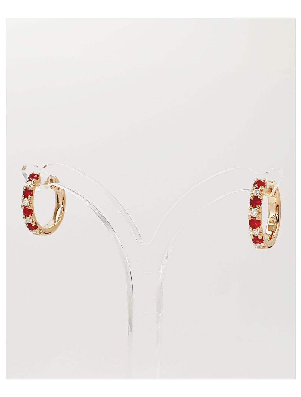 # Boucles d'oreilles créoles or rose avec 0.38ct rubis et 0.10ct diamants naturels 1cm
