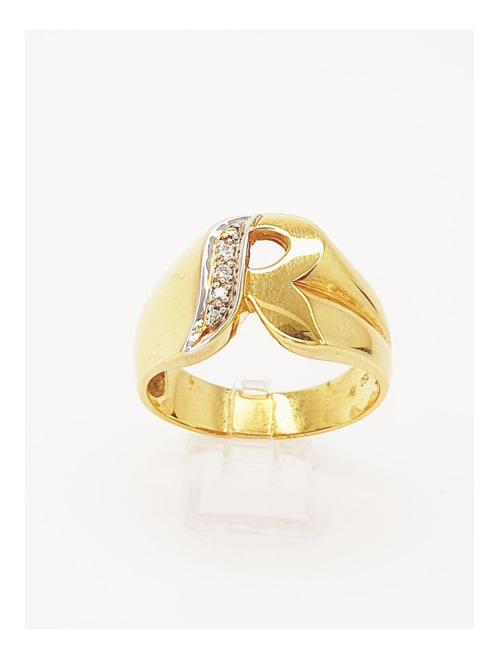 # Bague " R " or jaune et or blanc avec 0.06ct diamants naturels