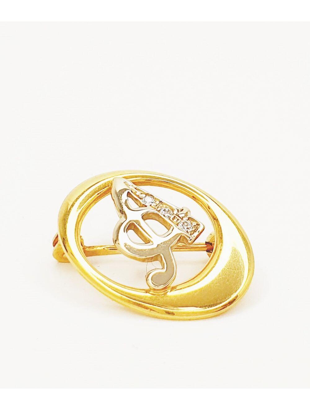 # Broche " A " or jaune et or blanc avec zircon