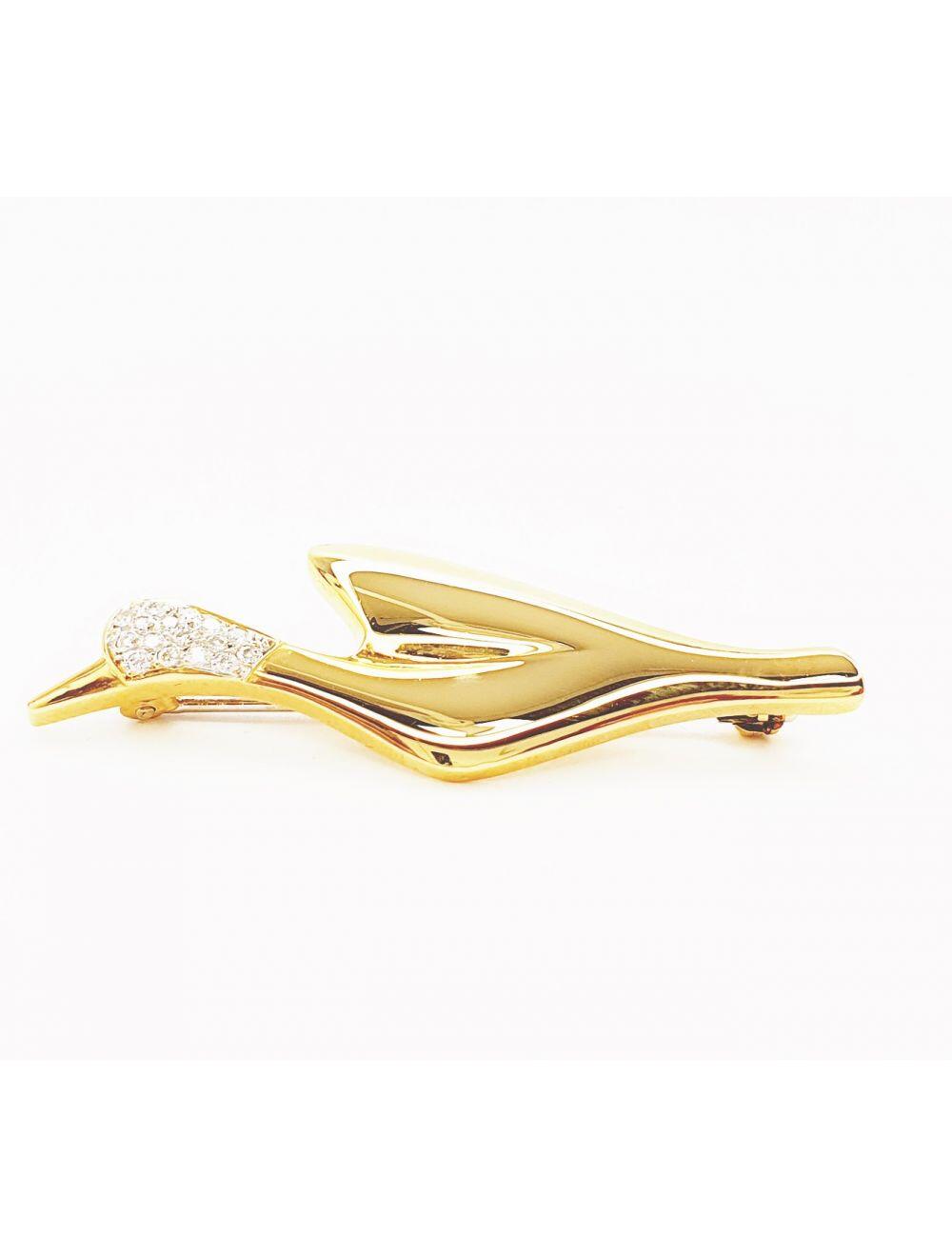 Broche " canard " or jaune 18K avec 0.10ct diamants naturels