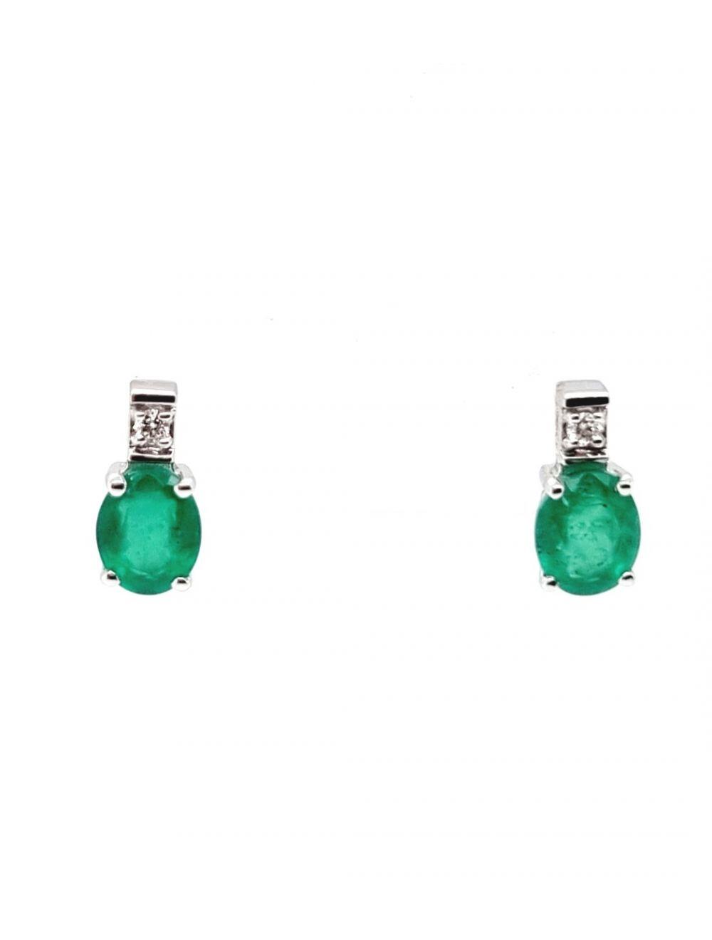 # Boucles d'oreilles or blanc 18K avec 0.02ct diamants naturels et 0.8ct emeraude