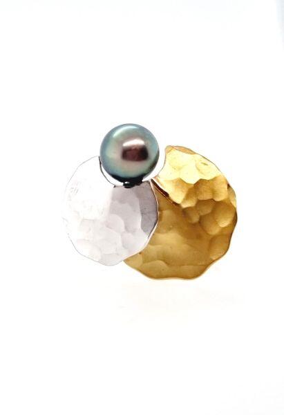 # Bague or jaune 18K et or blanc 18K avec perle Tahiti 6.5mm