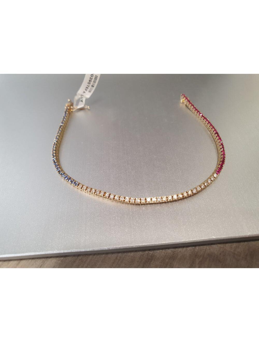 # Bracelet or jaune avec saphirs, diamants naturels et rubis, "drapeau" aux couleurs du Luxembourg ou de la France, total 1.50ct