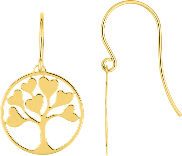# Boucles d'oreilles pendantes arbre de vie cœur or jaune 18K