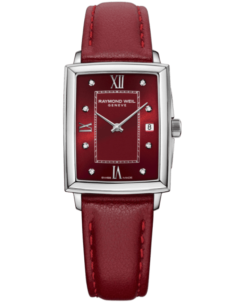 # Montre dame Raymond Weil  Toccata à quartz cadran rouge rubis avec 8 diamants naturels