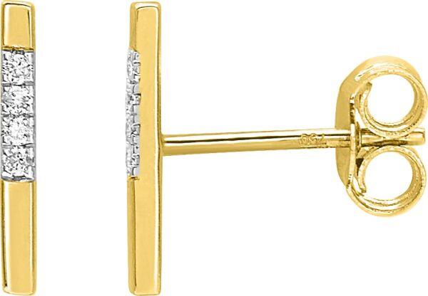# Boucles d'oreilles barre 12mm or jaune18K et or blanc 18K  avec 0.03ct diamants naturels