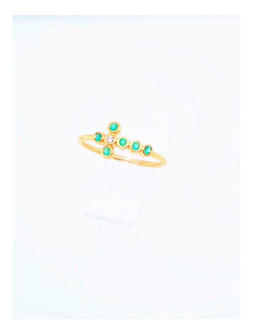# Bague or rose 18K avec 0.108ct emeraude et 0.0187ct diamants naturels