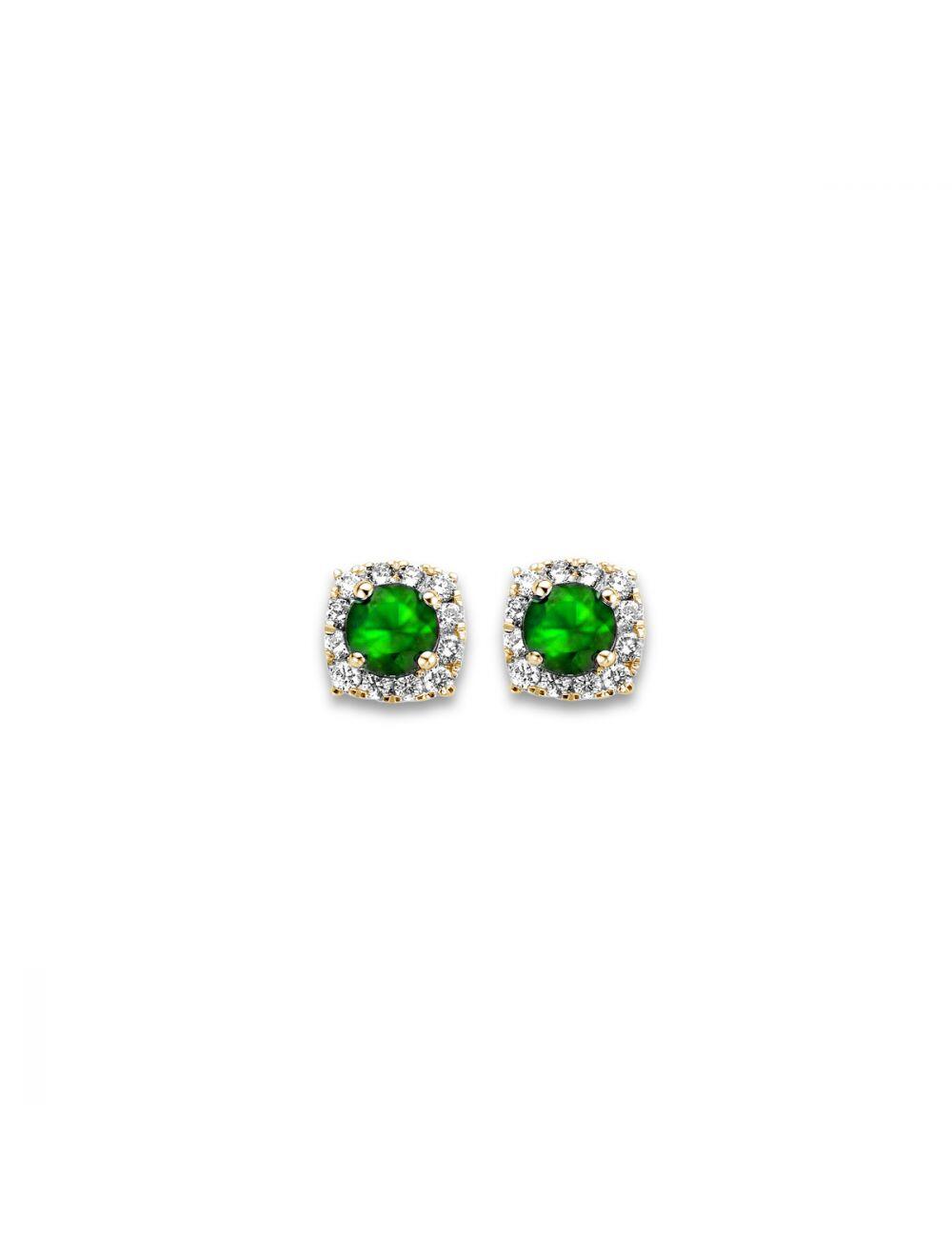 #  Boucles d'oreilles or jaune 18K entourage avec 0.29ct emeraude et 0.12ct diamants naturels